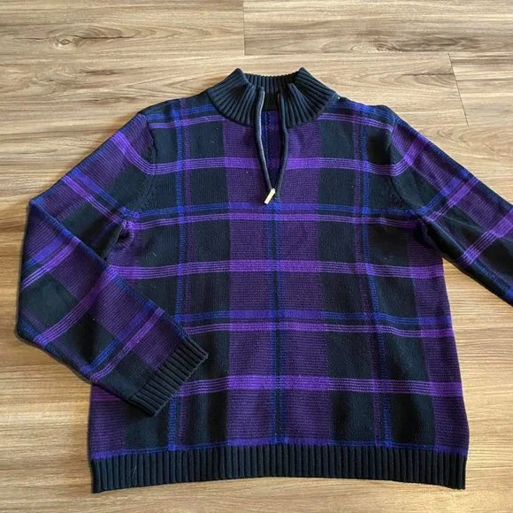 Sweaters Black And Purple Plaid Half Zip Sweater Size